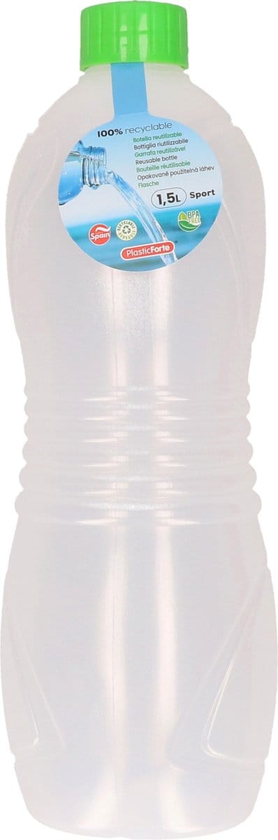 Plasticforte Drinkfles/waterfles/bidon - 1500 ml - transparant/groen - kunststof