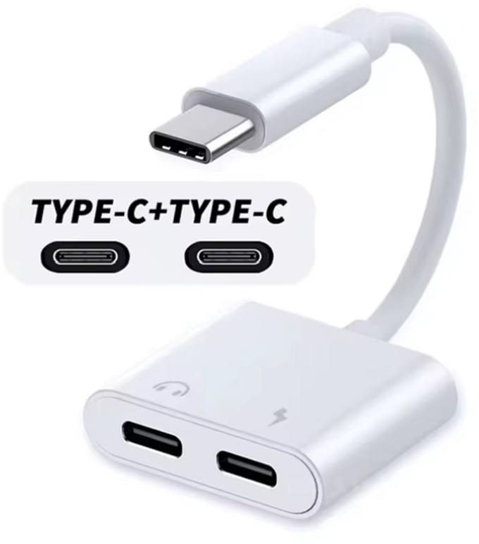 USB-C naar Dubbele USB-C Splitter – 2-in-1 Opladen & Geluid Adapter – Voor Android, iPad & Laptop