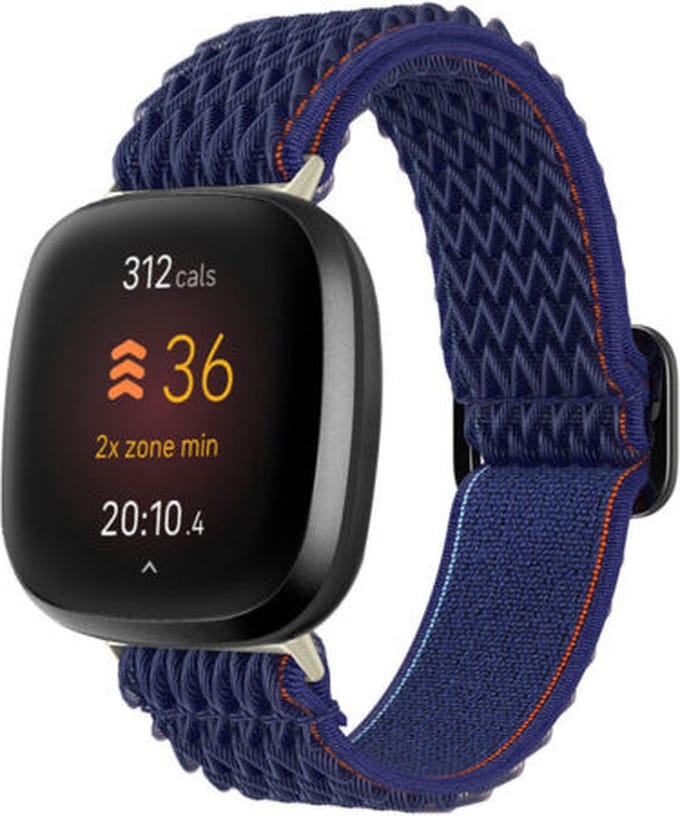 Strap-it Smartwatch bandje - Elastisch nylon bandje geschikt voor Fitbit Versa 3 / Versa 4 / Fitbit Sense / Sense 2 - blauw