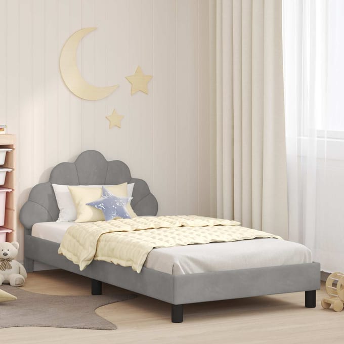 vidaXL - Kinderen - bedframe - met - hoofdboard - Lichtgrijs - 90 - x - 200 - cm - Fluweel
