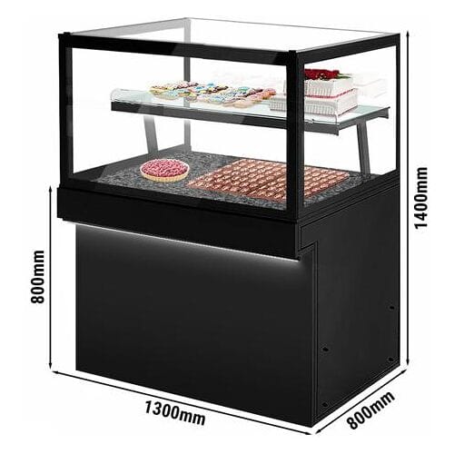 GGM Gastro Kuchentheke TORONTO - 1300mm - schwarze Front - mit 2 Ablagen