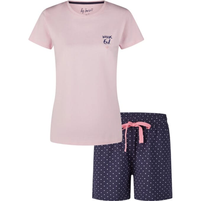 By Louise Dames Korte Pyjama Set Shortama Roze Weekend - Maat S
