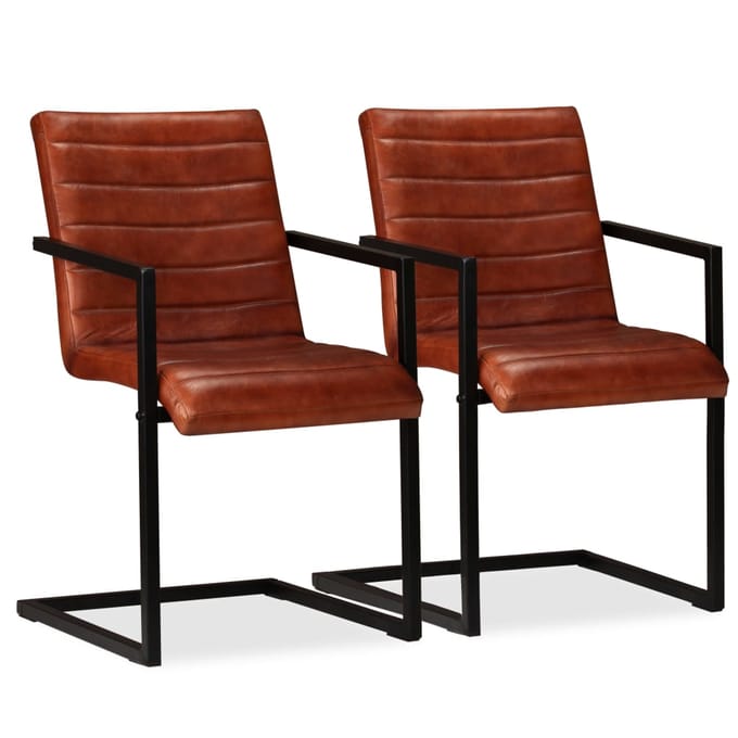 vidaXL - Eetkamerstoelen - 2 - st - echt - leer - bruin