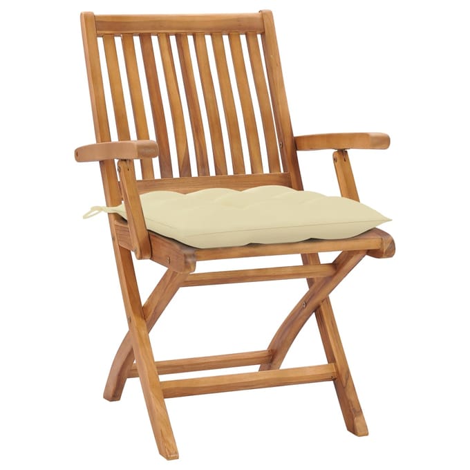 vidaXL - Inklapbare - stoelen - 2 - st - met - crèmewitte - kussens - massief - teakhout
