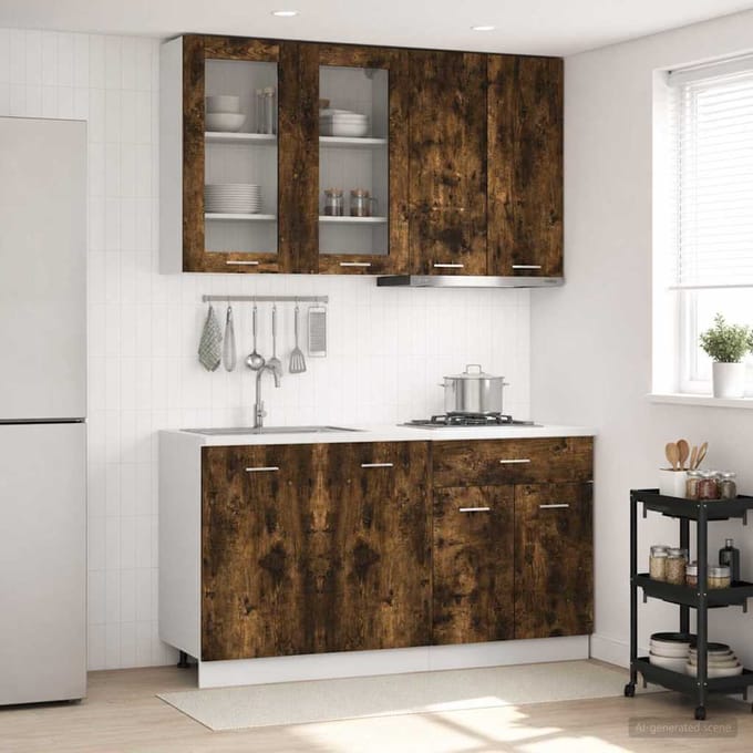 vidaXL - Keukenblok - LYON - 4 - st - Gerookt - eiken - Bewerkt - hout