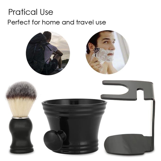 3-IN-1 Scheerkwast Set Met Kwaststandaard & Zeepbakje Mannen Scheerset Gereedschap black