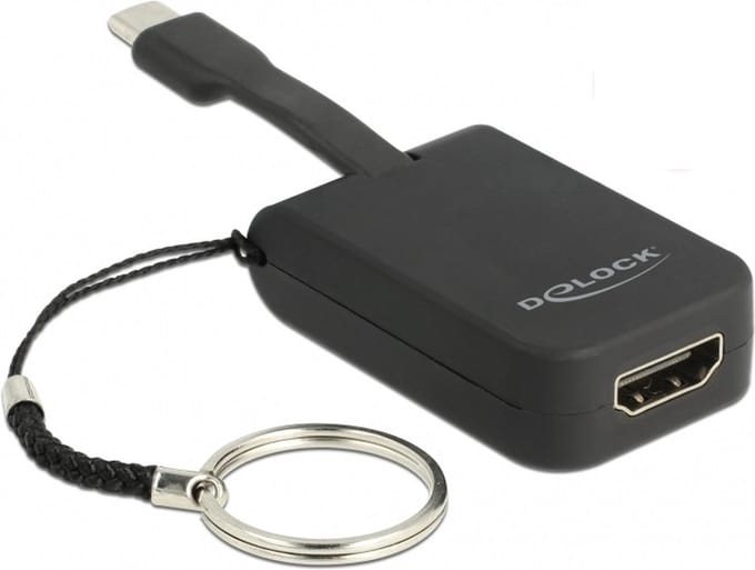 Premium USB-C naar HDMI adapter sleutelhanger met DP Alt Mode (4K 30 Hz) / zwart - 0,05 meter