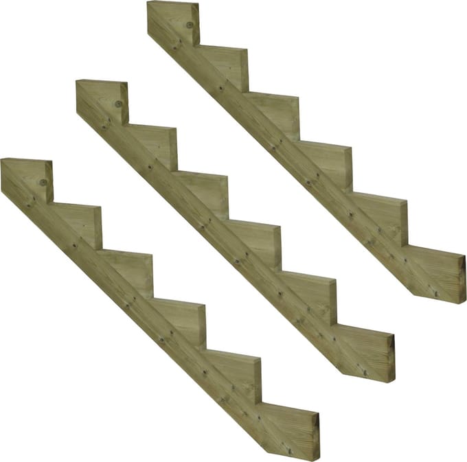 Set van 3 stuks: Trapbalk 6 treden geïmpregneerd hout tuintrap - Trapbalk 6 treden