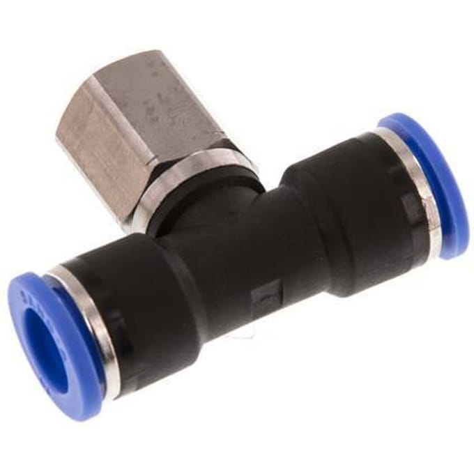 10mm x G1/4'' inline T-stuk Messing/PA 66 Insteekfitting Binnendraad Draaibaar NBR