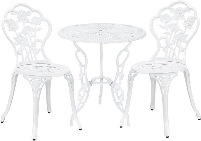 Bistroset balkonset gietijzer tuintafel en 2 tuinstoelen wit