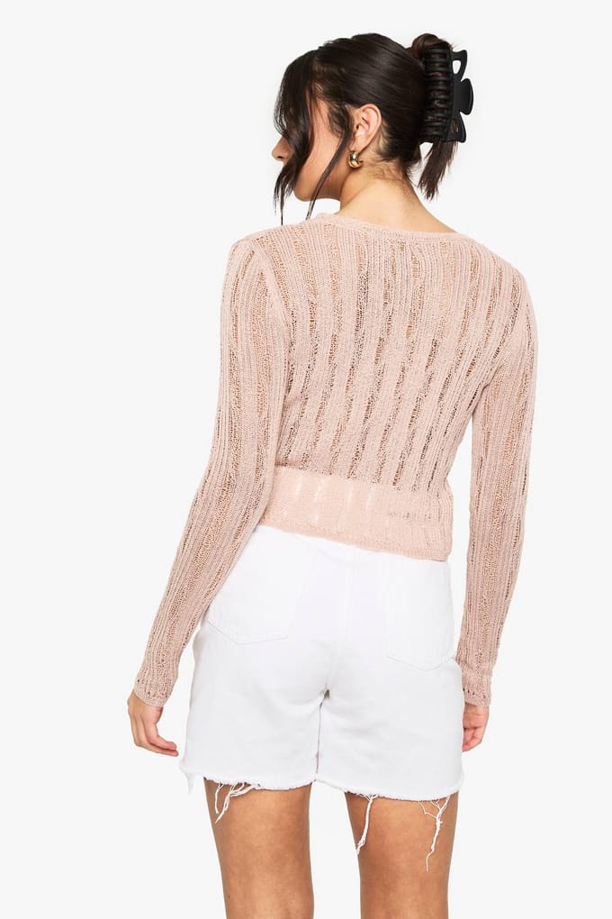 boohoo Dames Ladderdetail trui | Steen | Maat: Medium