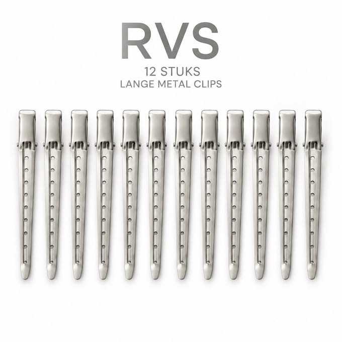 Haar in Stijl® 12 Metal Clips RVS - Afdeelklemmen - Kapper Clips 8.5 cm