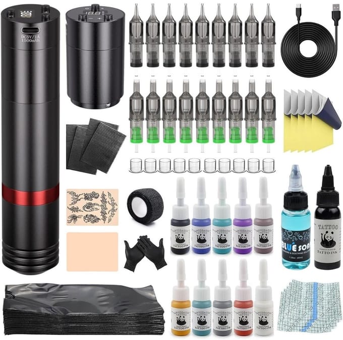 Tattoo Machine met Accessoires - Tattoo kit Draadloos - Complete Set - Zwart