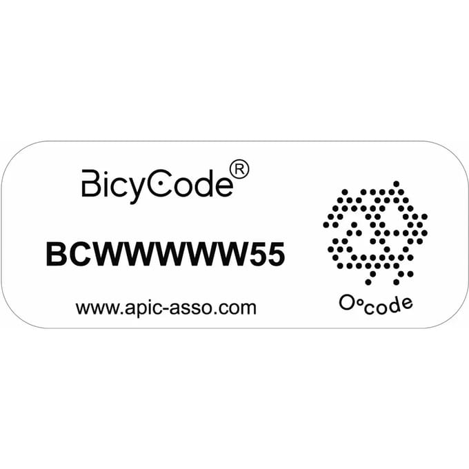 Inclusief permanente labelstickers van hars Bicycode