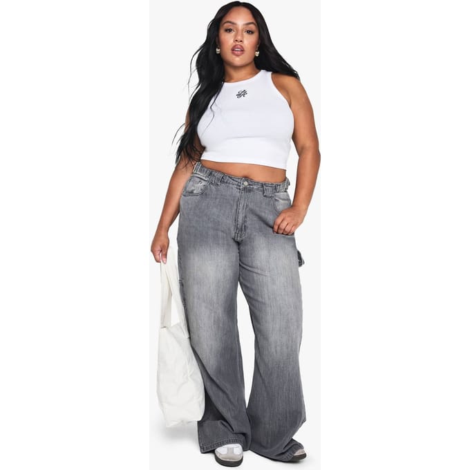 boohoo Dames De Plus Carpenter Jeans | Grijs | Maat: 16/30L