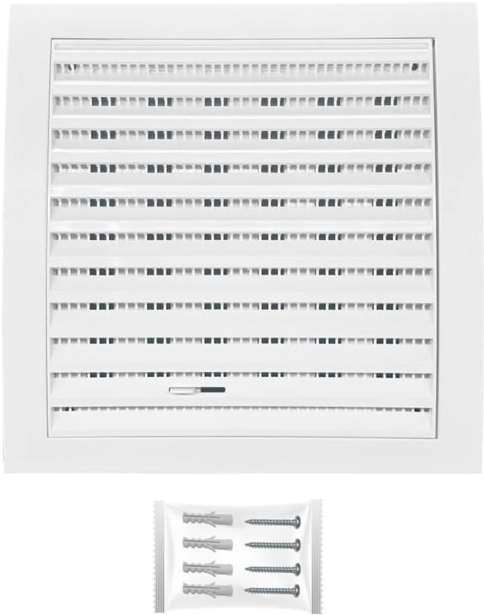Vierkant ventilatierooster wit 190x190 mm met schuif en insectenwering