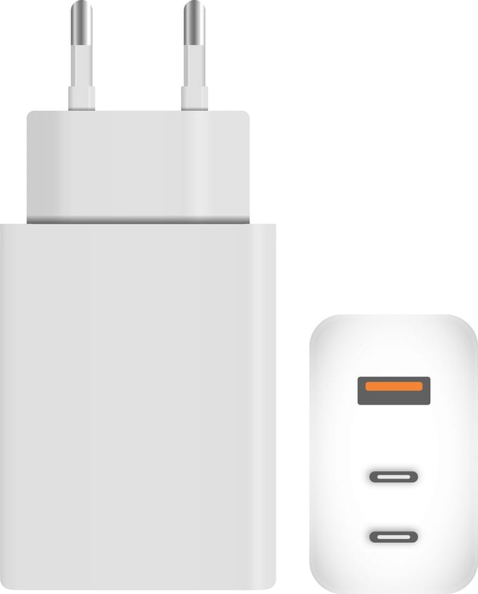 USB C Adapter 3 Poorten 30W Wit - Snellader - USB C & USB A - USB stekker - Power Delivery - Snel - Klein - Universeel