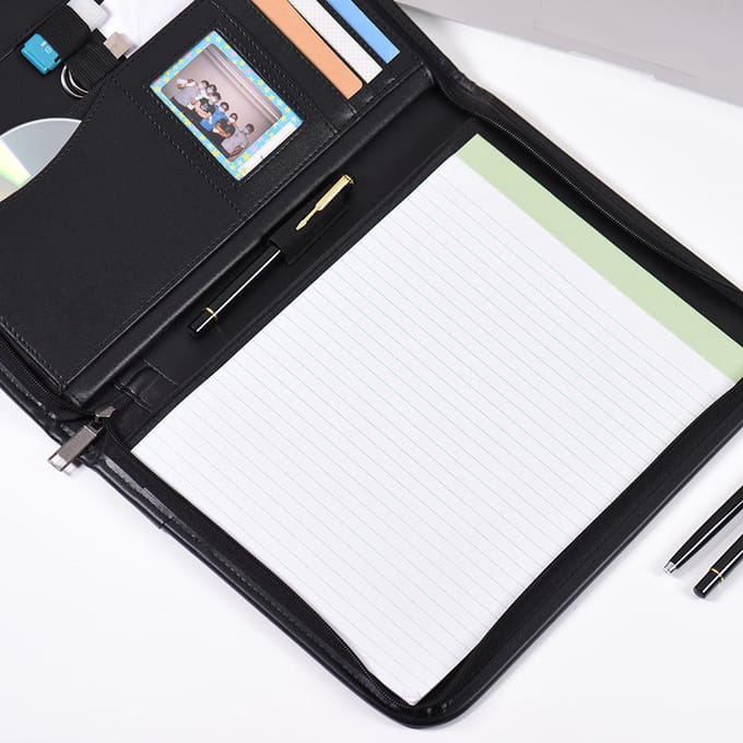 Multifunctionele Professionele Zakelijke Portfolio Padfolio Map Documentenmap Organizer A4 PU Leer Rits Sluiting black