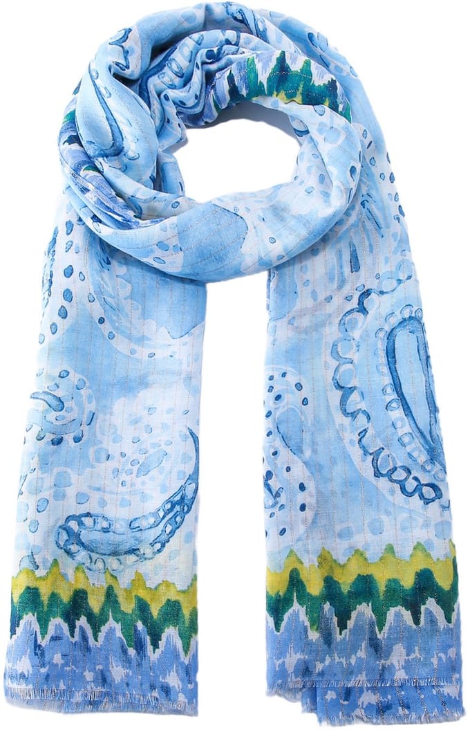 Emilie scarves - sjaal - print - lang - glitter - paisley - lichtblauw