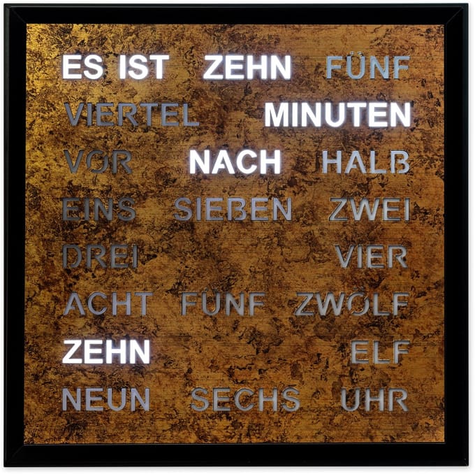 Intertime | Horloge de mots | Horloge murale | 40x40 | Epoxy | Francais / Bronze-effect