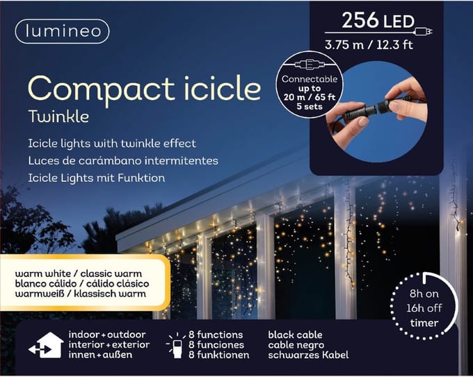 Lumineo kerstverlichting LED Compact Icicle Twinkle 256 lampjes 3,75m, warm wit
