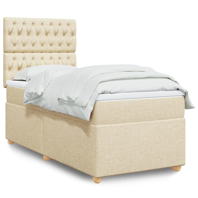 vidaXL - Boxspring - met - matras - stof - crèmekleurig - 100x200 - cm