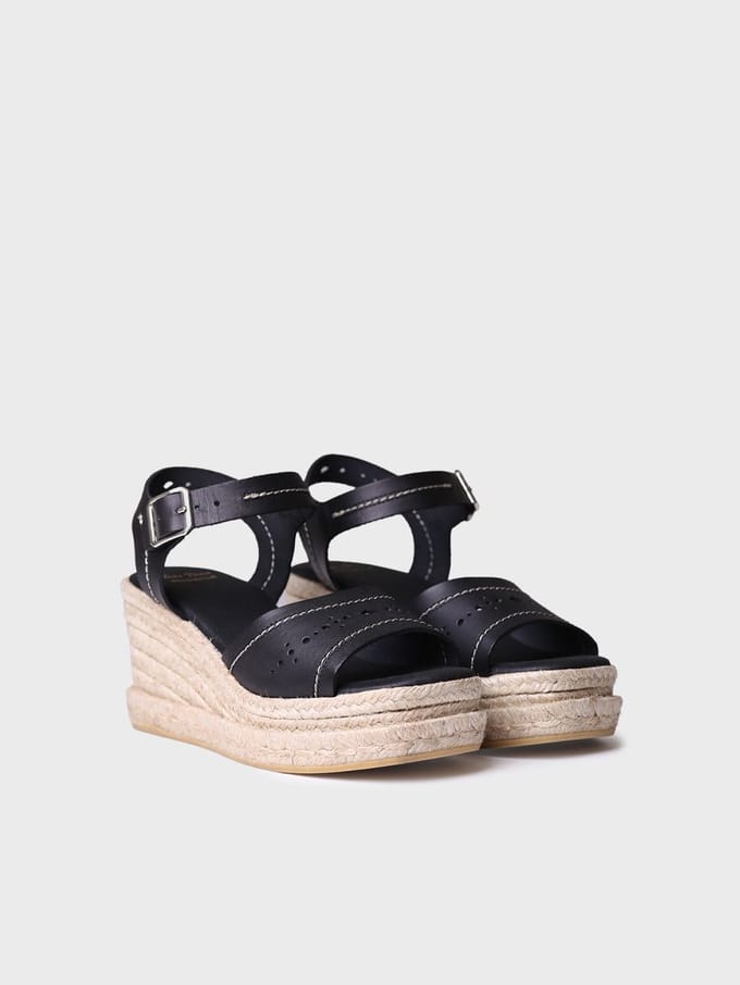 Dames leren espadrille met hoge sleehak | HAIDE