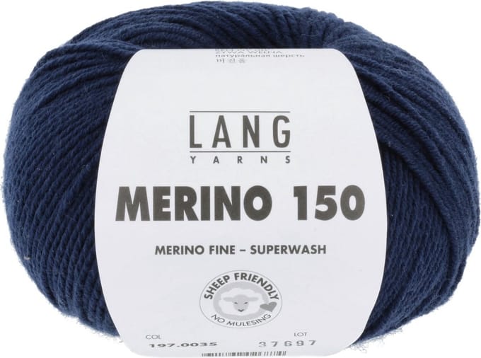 Lang Yarns Merino 150 - 35 donkerblauw - Merinowol Garen
