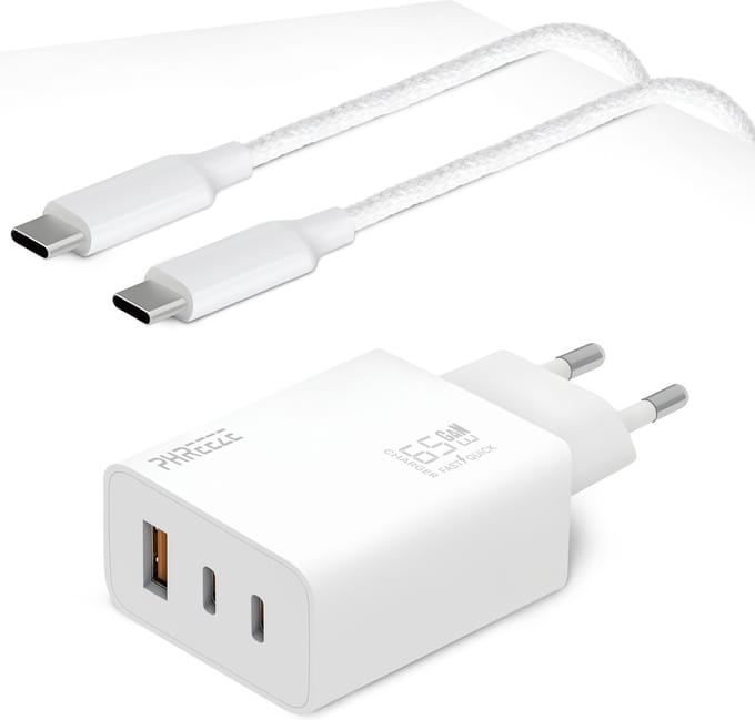 USB C Adapter 3 poorten 65W + 1 Meter USB C Kabel - Oplader - Snellader - USB C Laptop Oplader - Adapter USB C - USB C Lader – Universeel