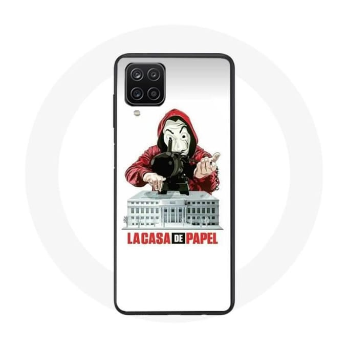Samsung Galaxy A12 hoesje la casa de papel mask logo witte achtergrond wit