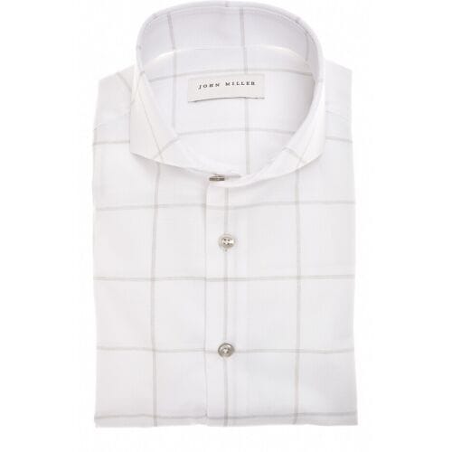 John Miller Overhemd Easy Care Cotton Large Check Wit-Grijs / male