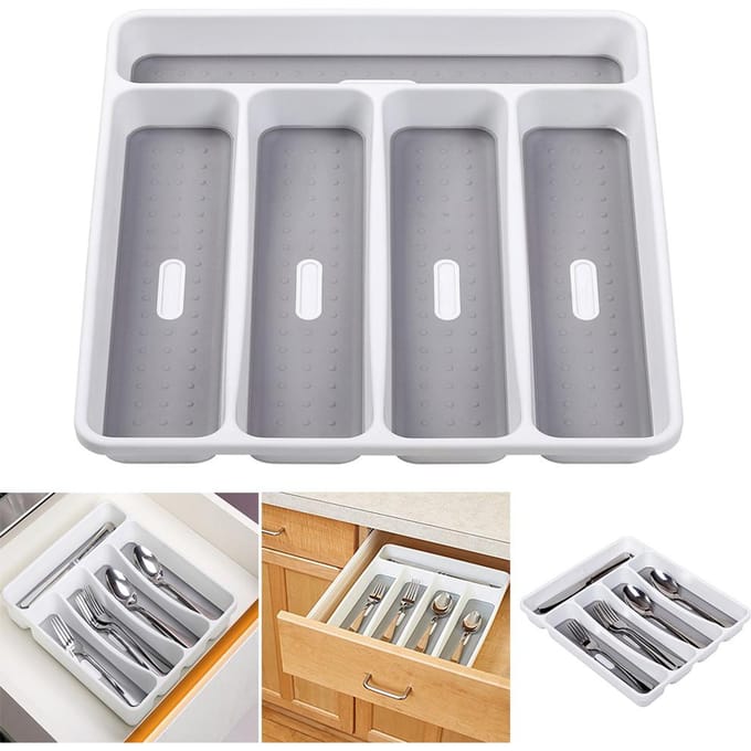 5 Vakken Bestek Organizer Plastic Mes Vork Opbergbak Bestekbak gray