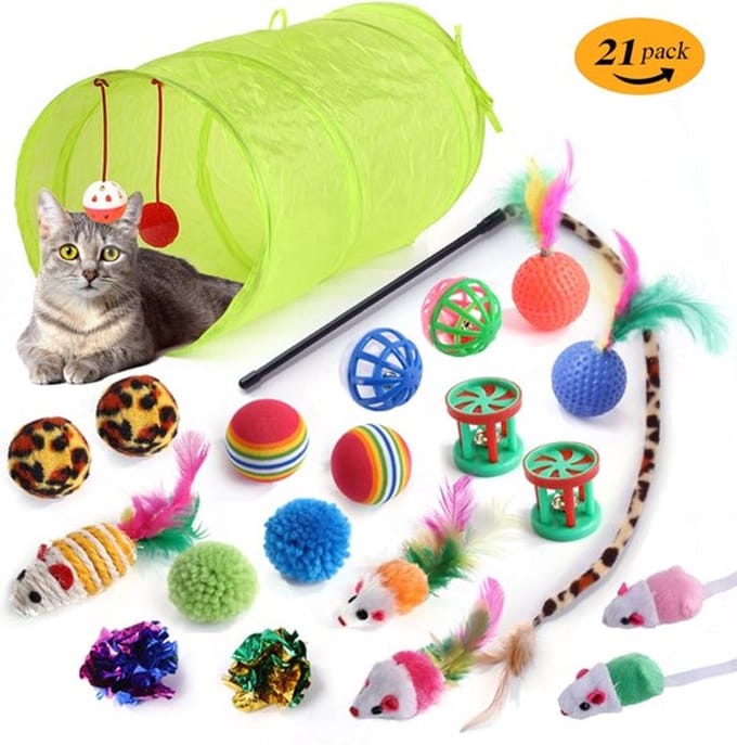 Nixnix® - Speelgoedset katten - 21 delig - Kat speelgoed set - Kitten - Kat - Muis