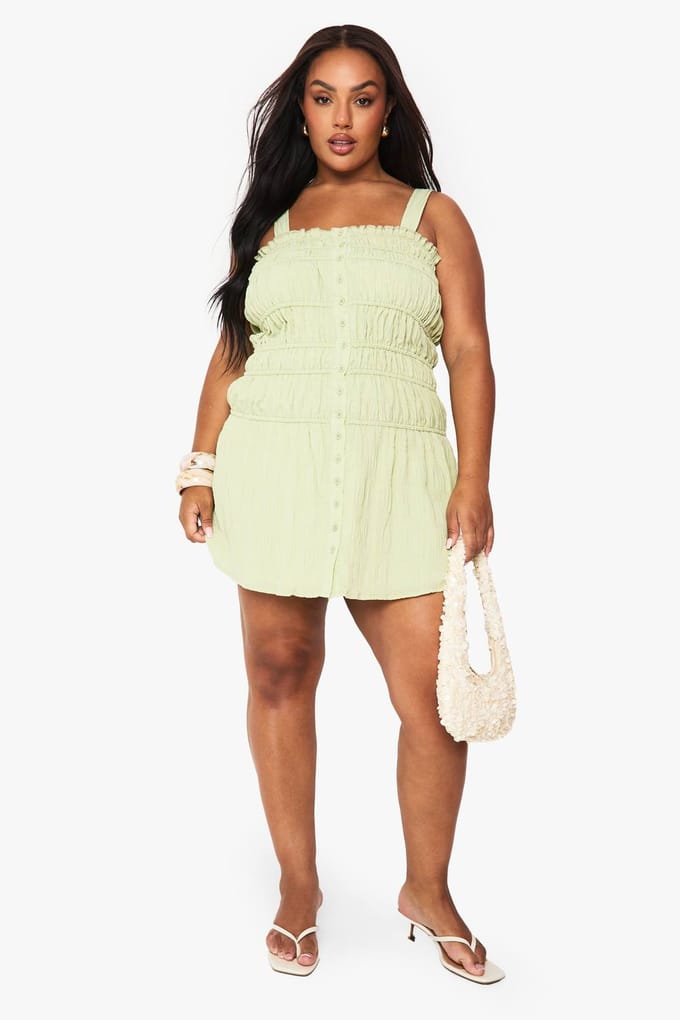 boohoo Dames PLUS MET BANDJES GERIMPELDE SKATERJURK | Lime | Maat: 26
