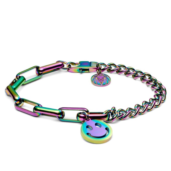 Clarke Regenboog Amager Curb- & Kabelketting-armband met Smiley-hanger