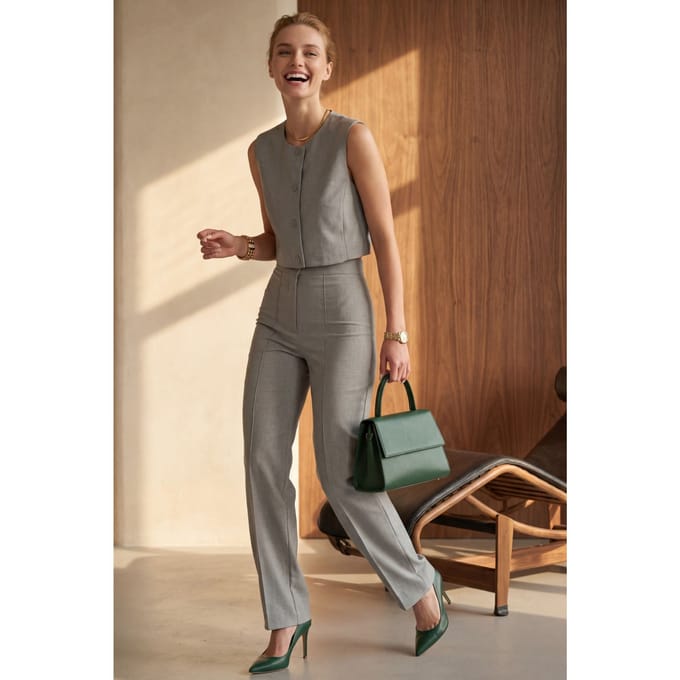 Crew Neck Crop Top & Hoge Taille Broek Twee-Stuks Set
