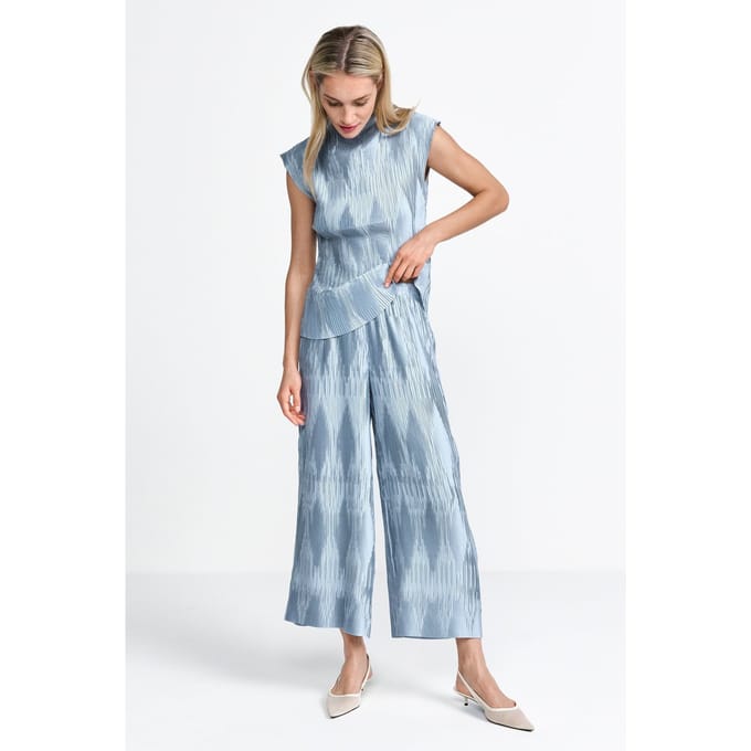 Rich & Royal Crinkle Pants Skyway Blue Größe: 42 | Ausgestellte Hosen Outlet | Damen | Blau