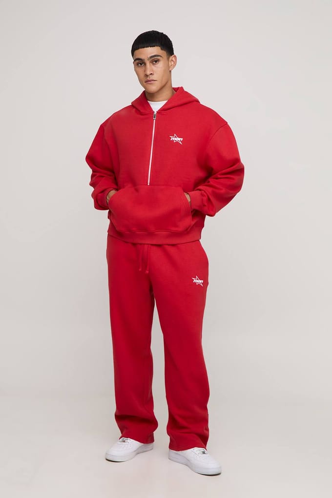 Oversized Boxy M Star Hoodie en Baggy Jogger Trainingspak | Red | Size Medium