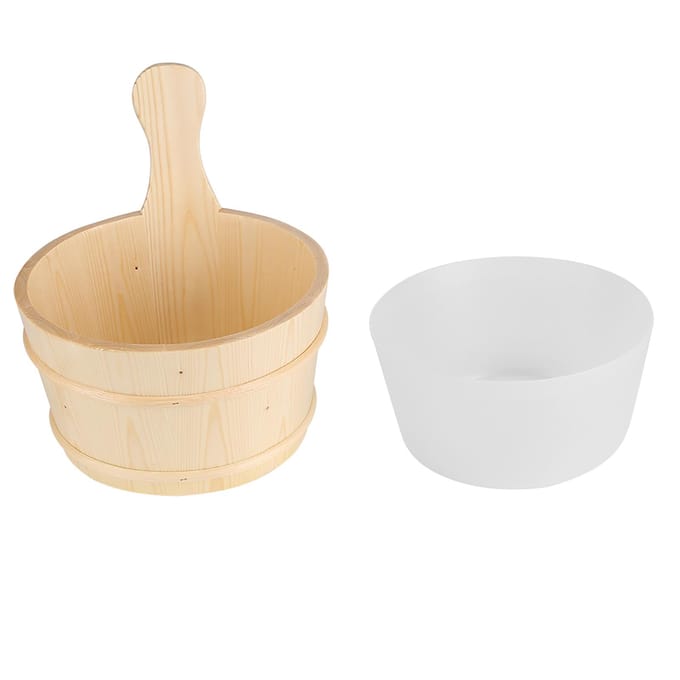 Ensemble Seau en Bois Naturel et Louche pour Sauna SPA Accessoires de Bain beige