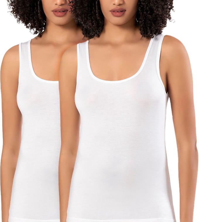Calzera Dames Bamboo Hemd - 2 Pack - Bamboe tanktop - Zachte Stretch Hemden - Ademend Onderhemd Dames - Wit - Maat L
