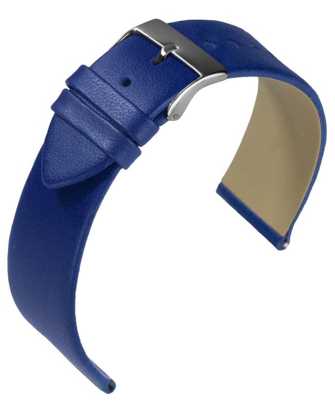 EULIT horlogeband - leer - 16 mm - blauw - metalen gesp