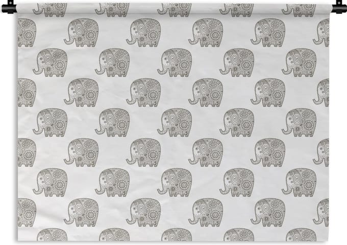Wandkleed - Wanddoek - Doodle - Olifant - Design - 150x112 cm - Wandtapijt