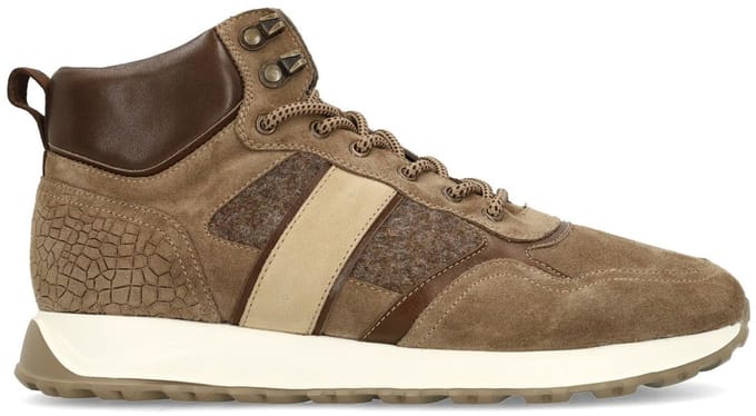 Manfield - Heren - Taupe suède veterschoenen - Maat 43