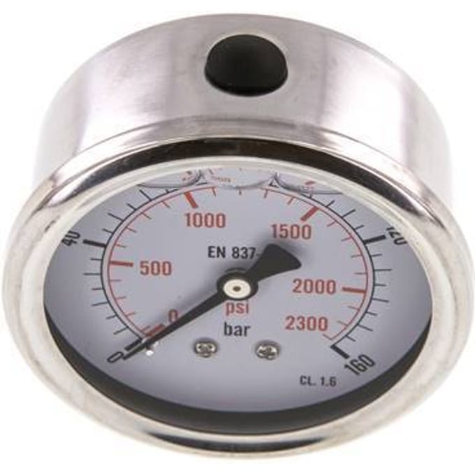 0..160 Bar Glycerine Manometer Achteraansluiting RVS/Messing 63 mm Klasse 1.6 - ML016063SHG