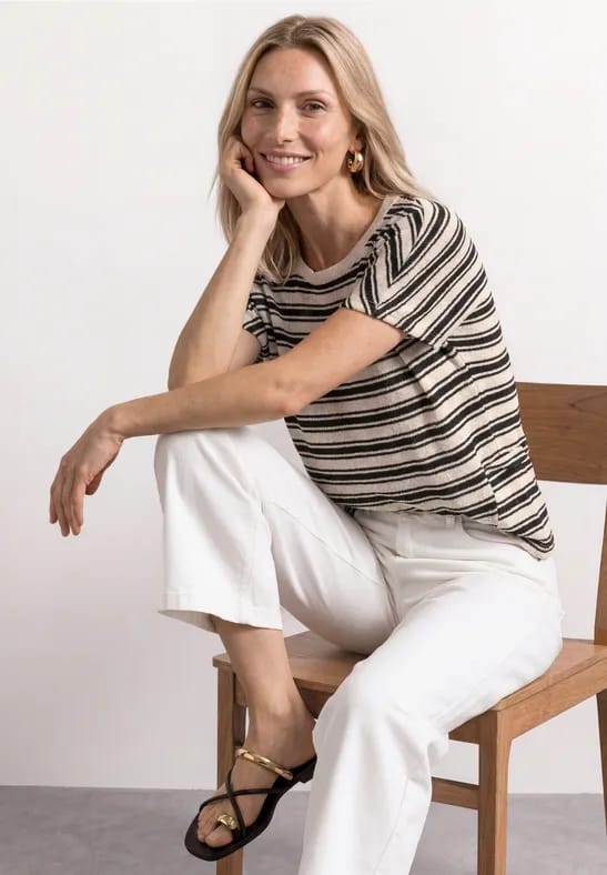 Shirt met gebreide look en ronde hals
