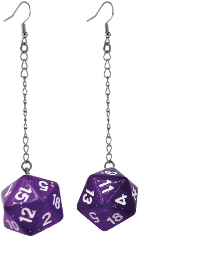 Lapi Toys - Dungeons and Dragons oorbellen - D20 - DnD - D&D - RVS - Resin - Paars