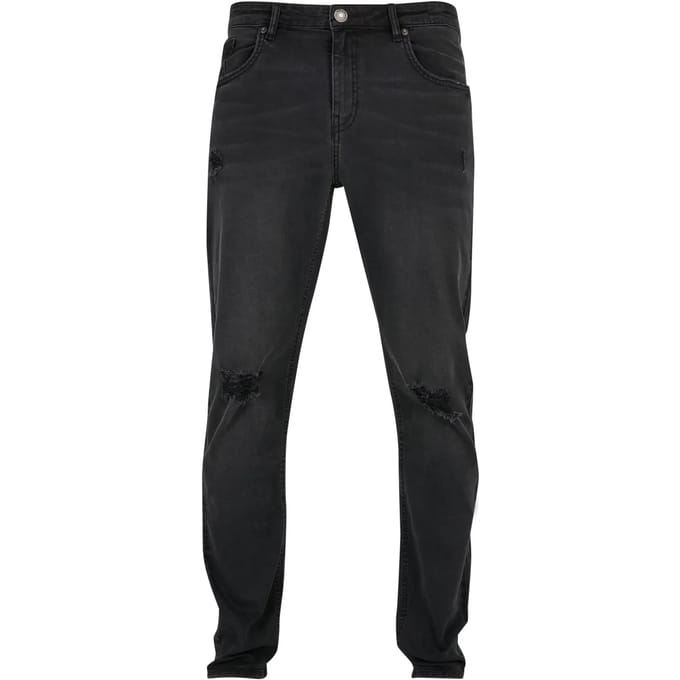 Urban Classics - Distressed Strech Denim Broek rechte pijpen - Taille, 32 inch - Zwart