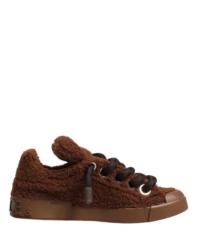Dolce & Gabbana Bruine Nep Schapenvacht Lage Sneakerschoenen