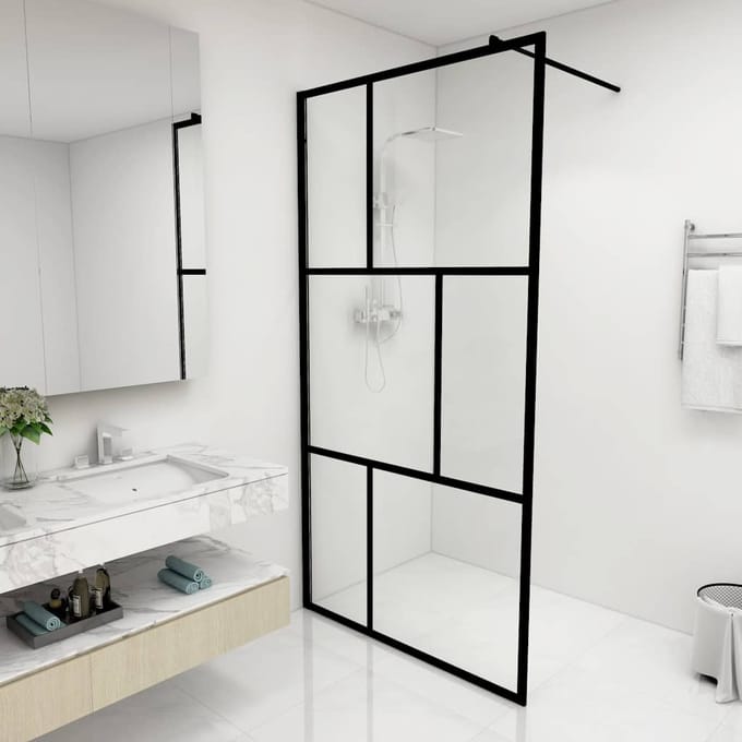 vidaXL - Inloopdouchewand - 100x195 - cm - gehard - glas - zwart