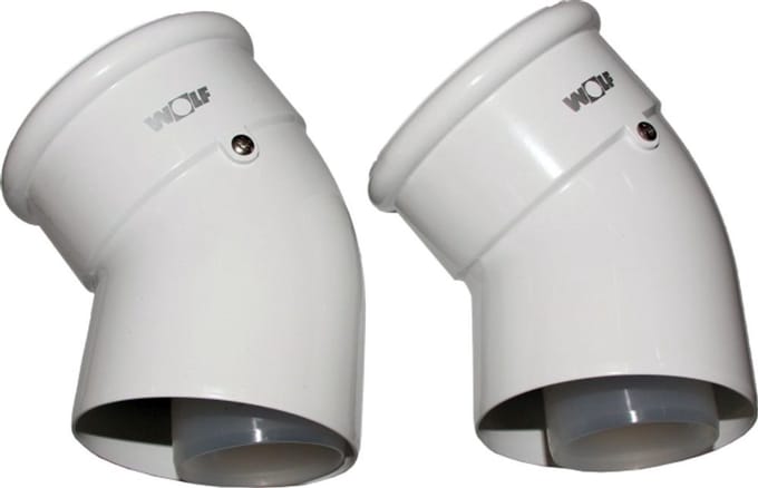 Wolf Rookgasbocht DN60/100 concentrisch 2 stuks, 45 graden, van PP, 2651727